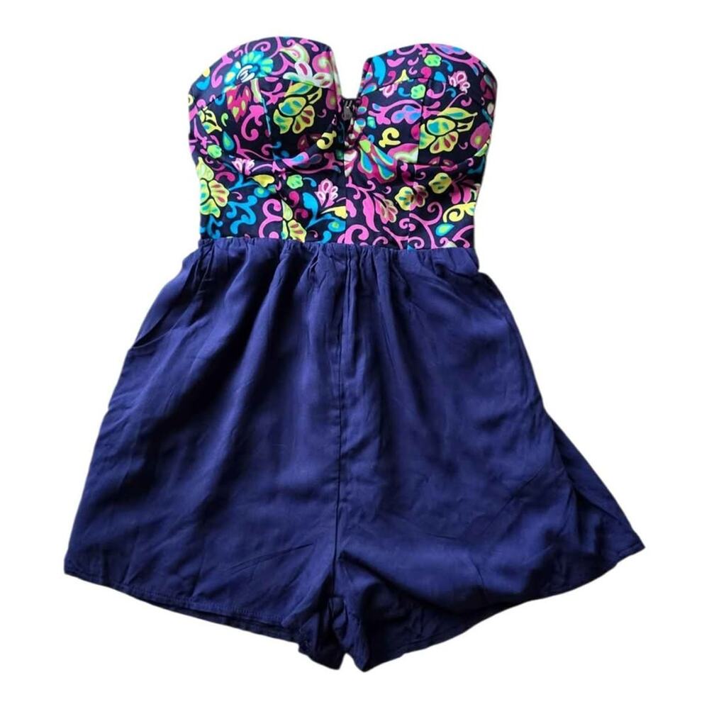 Angel Biba Floral Navy Blue Strapless Romper